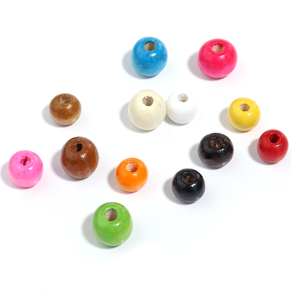 8/10/12mm Maple Round Beads Colorful Natural Wood Large Hole Loose Bead for Jewelry Making DIY Bracelet Phone Chain Supplies