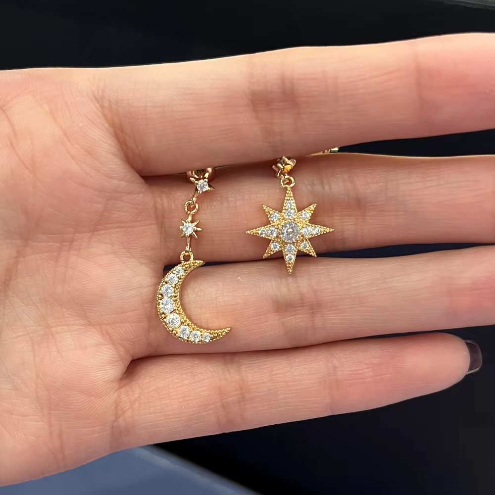 New Fashion Gold Color Moon Star Asymmetric Earring For Women Wedding Drop Earrings Custom Jewelry