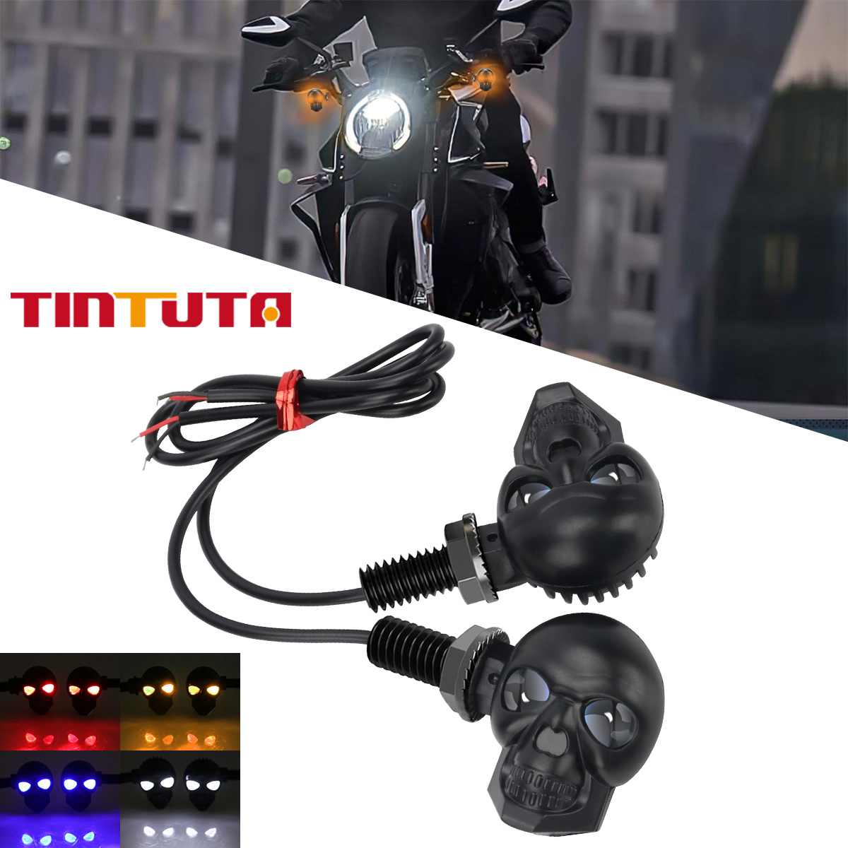 1 Pair Mini Motorcycle Leds Turn Signal Light Skull Shape DRL Indicators Front Rear Turn Signal Lamp Blinker For Honda yamaha
