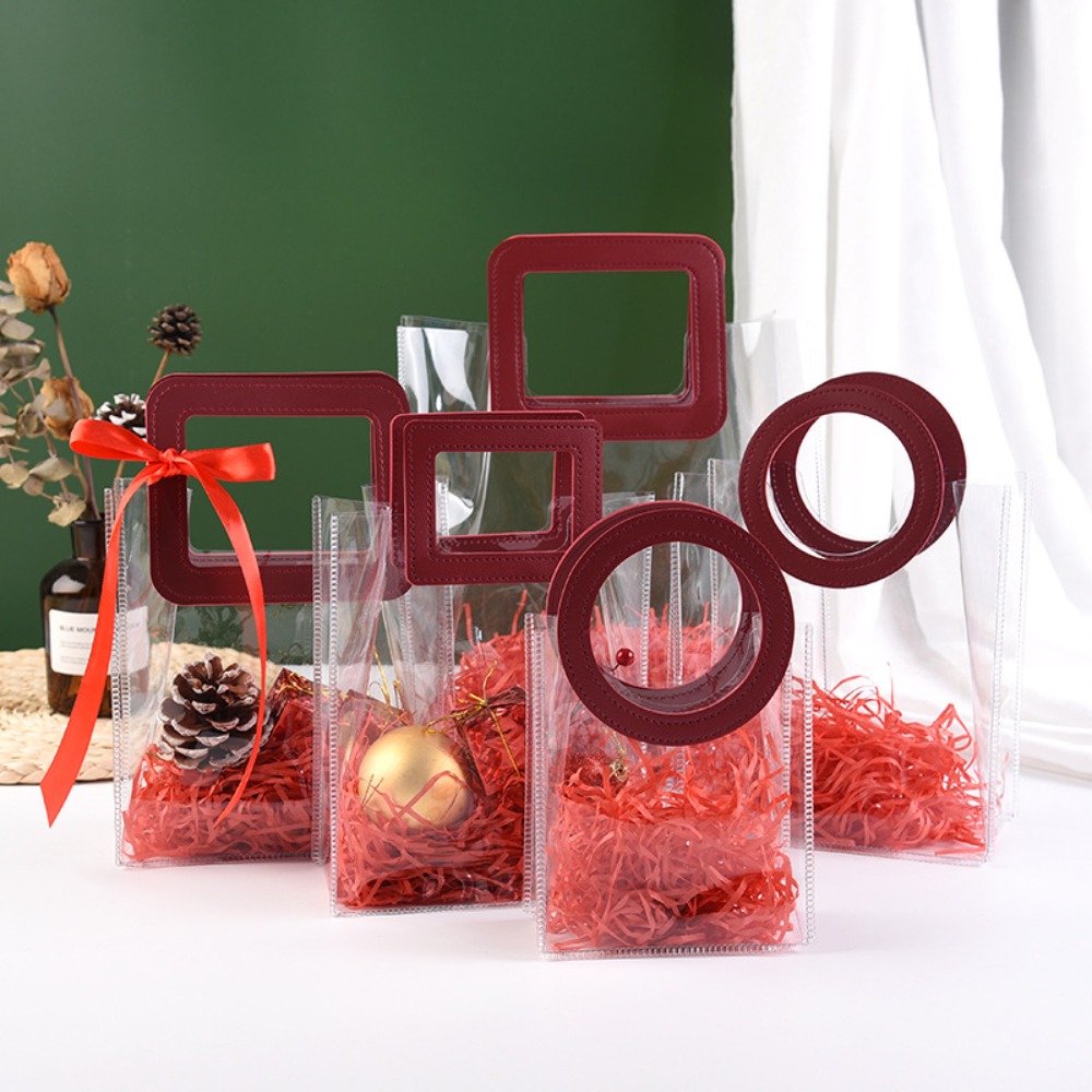Large Capacity PVC Clear Tote Bag Square Shape Handle Transparent Waterproof Storage Bag Round Shape Handle Hand Bag