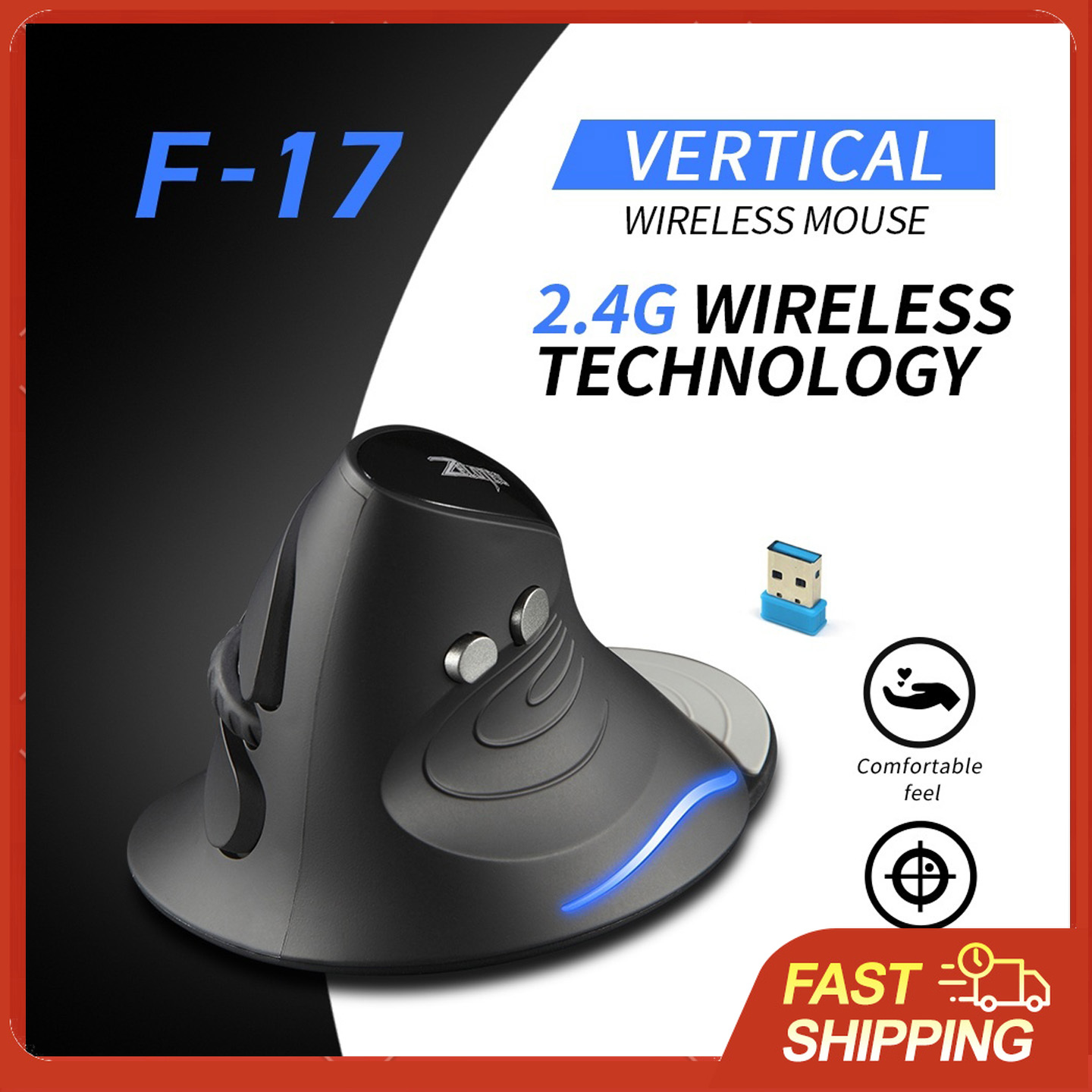 Vertical Ergonomic Wireless Mouse 2.4G 2400DPI 6 Buttons for Office Gaming Comfort Grip Anti-Carpal Tunnel Syndrome