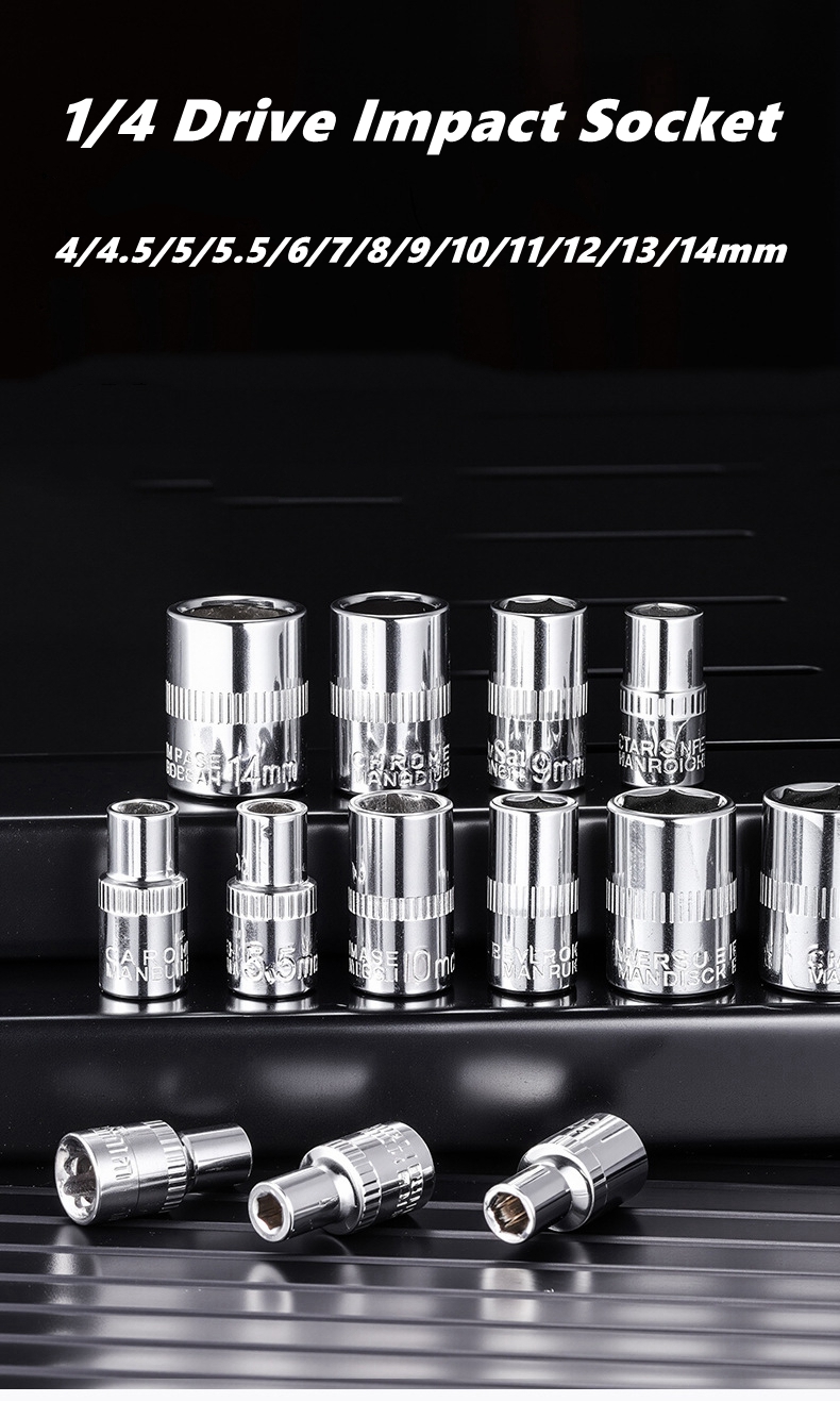 4-12mm 1/4 Drive Impact Hex Socket Short Drive Socket Set Wrench Metric Sizes CR-V for Electric Wrench Motor Truck Repair Tool