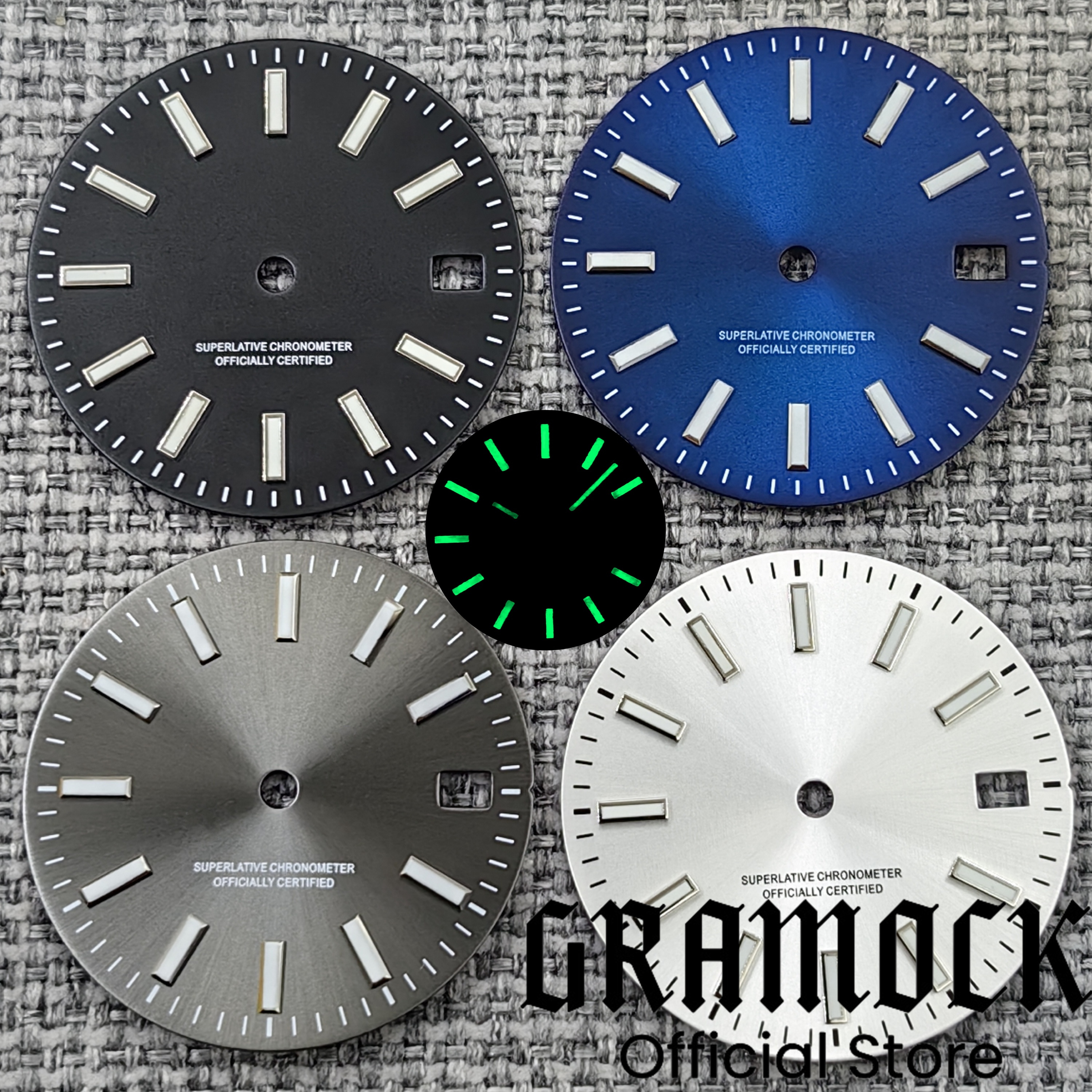GRAMOCK 29mm White Black Blue Grey Sunberst Silver Stick Mark Watch Dial Luminous Face Fit NH35 NH36 Fit 3.0 o'clock Movement