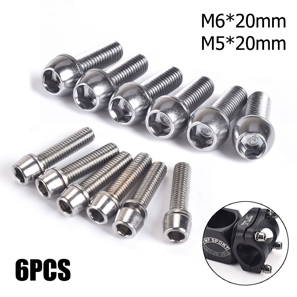 6PCS/set Bicycle Handlebar Screws M5 M6 High-precision Stainless Steel MTB Bike Handle Bar Stem Riser Screw In Bolts