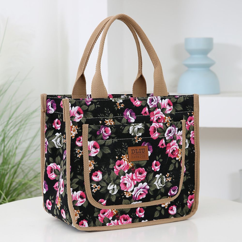2024 Handbag Floral Print Lunch Bag Large Capacity Thermal Waterproof Insulated Bag Portable Ice Pack Women