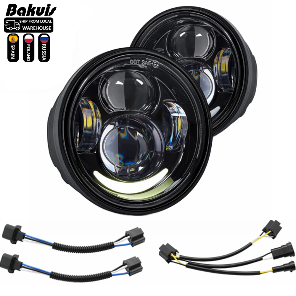 4.65 inch H4 Led HeadLight For Harley FXDF Motorcycle For Harley Dyna Fat Bob 4.5" Dual Headlamp Double LED Headlights With DRL