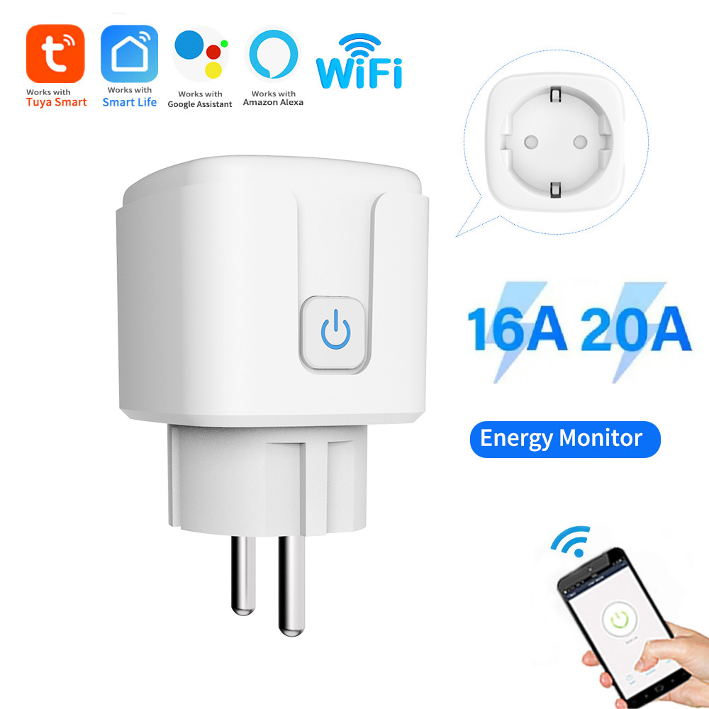 Tuya 16A 20A EU Smart Socket WiFi Smart Plug With Timing Function Voice Control Alexa Assitant