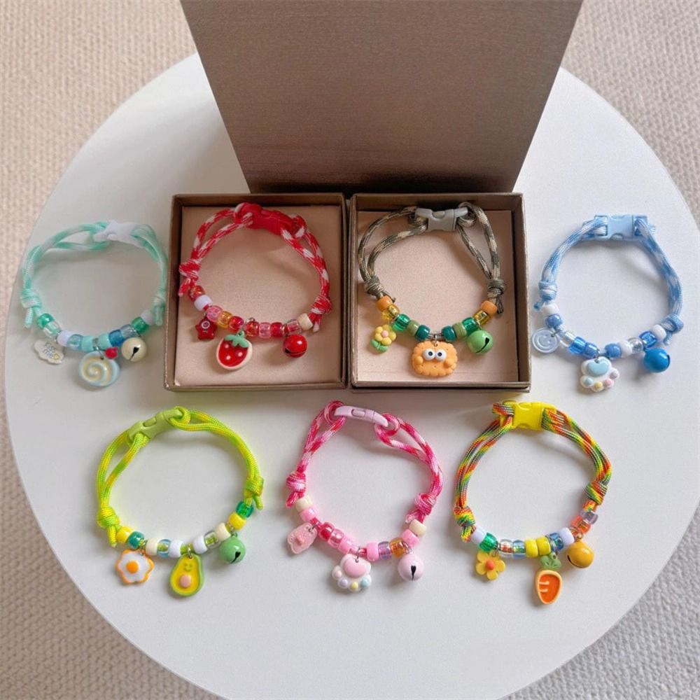 Braided Dog Collar Colorful Pendant Decoration Cat Adjustable with Bell Puppy Safety Anti-lost Outdoor Walking Grooming Supplies