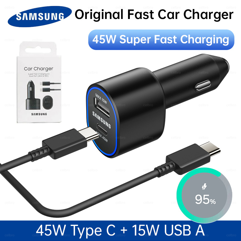 45W Original Type C Car Charger USB A 60W Fast Charging 5A PD Cable Phone S25 S24 S23 S22 Ultra Note 20 A56 Tipo