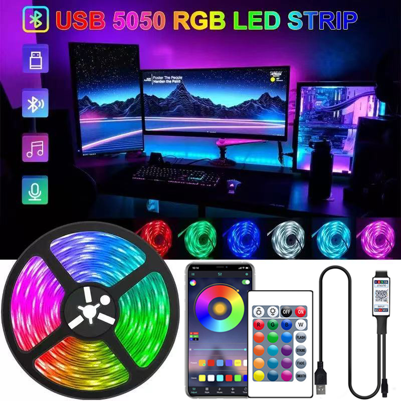 1M-5M USB 5V 5050 RGB LED Strip Light with Bluetooth Controller TV Backlight Flexible LED Tape for Home Decor