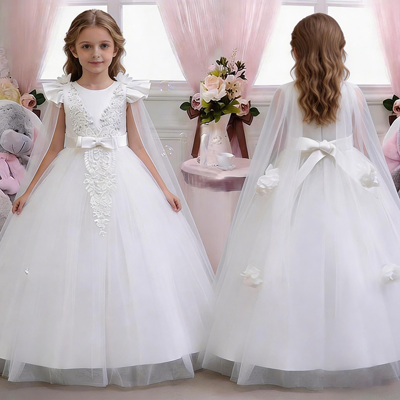 Flower girl wedding tulle dress big child flower pearl dress prom princess dress girl beauty pageant floor length dress