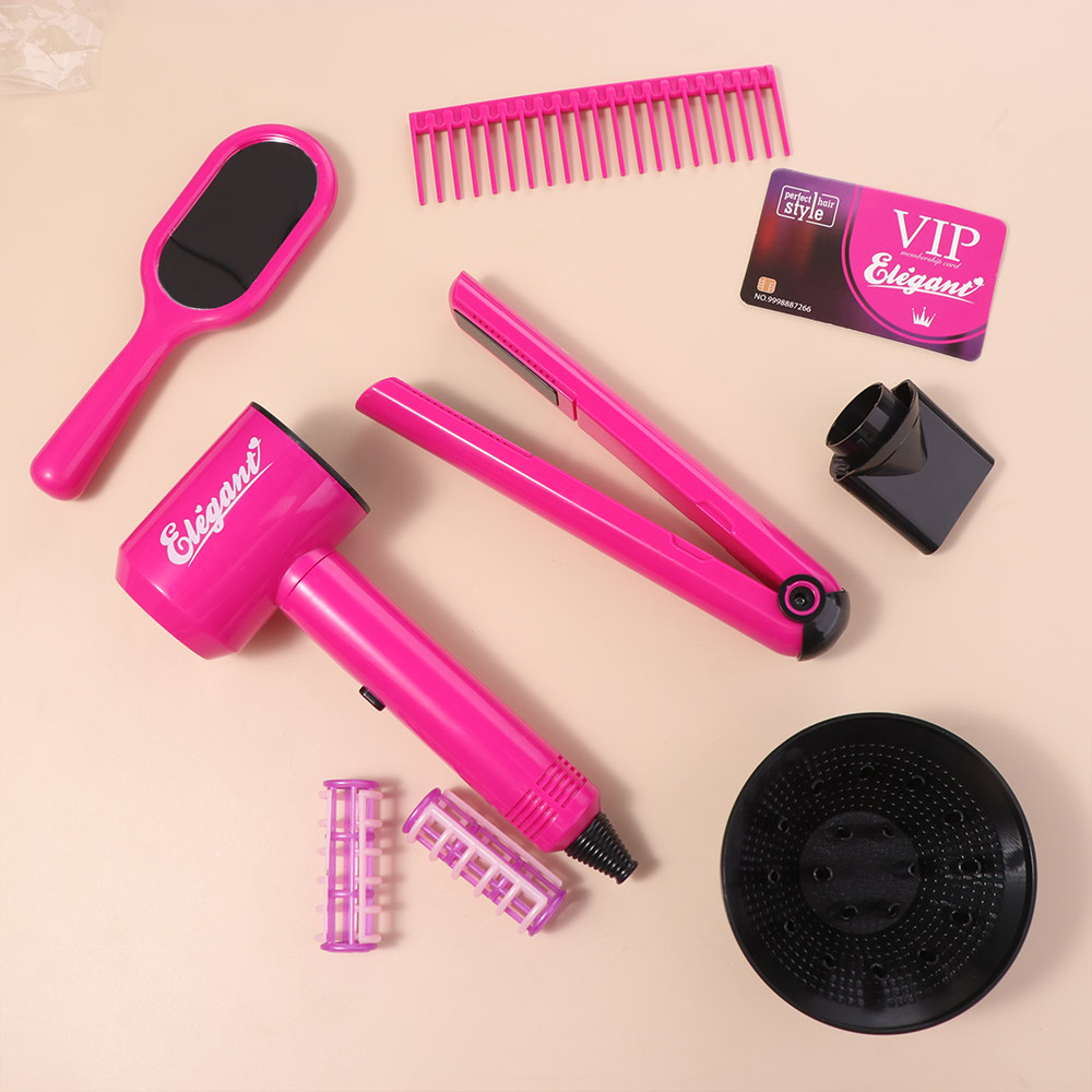 9/13/17Pcs Princess Dress Up Hair Dryer and Haircut Toy Kit Blow Dryer Curler Hair Salon Toy Kit Curling Iron Headband