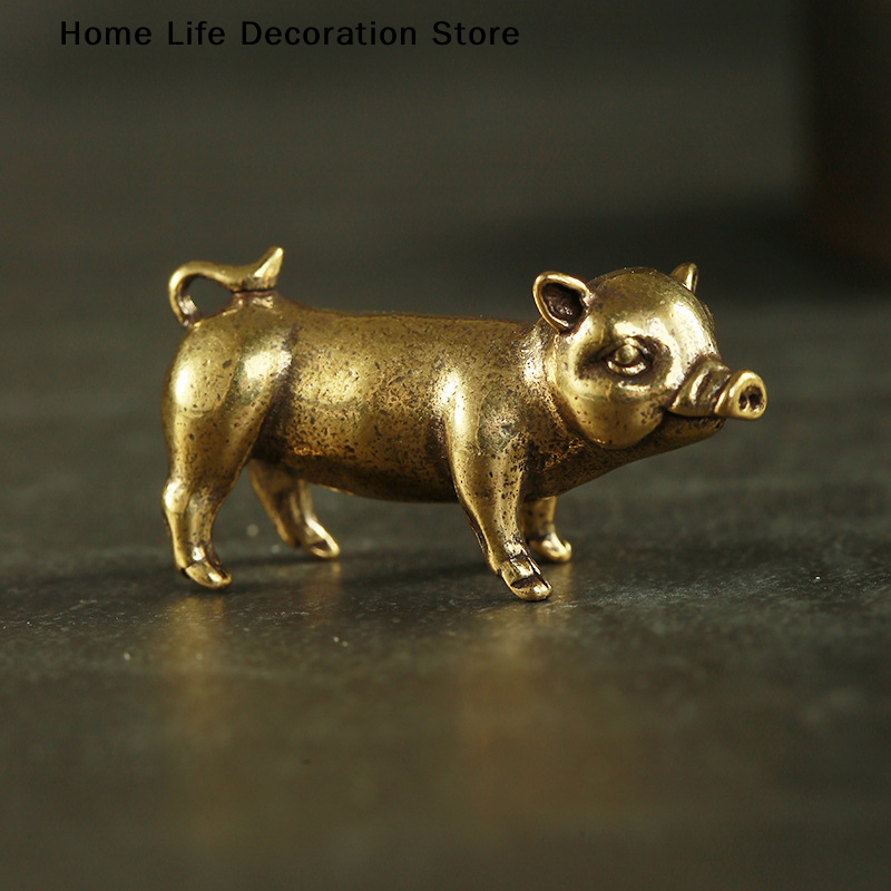Antique Copper Lucky Pig Ornaments Retro Brass Animal Miniatures Figurines Home Desk Decoration Bronze Living Room Decor Crafts
