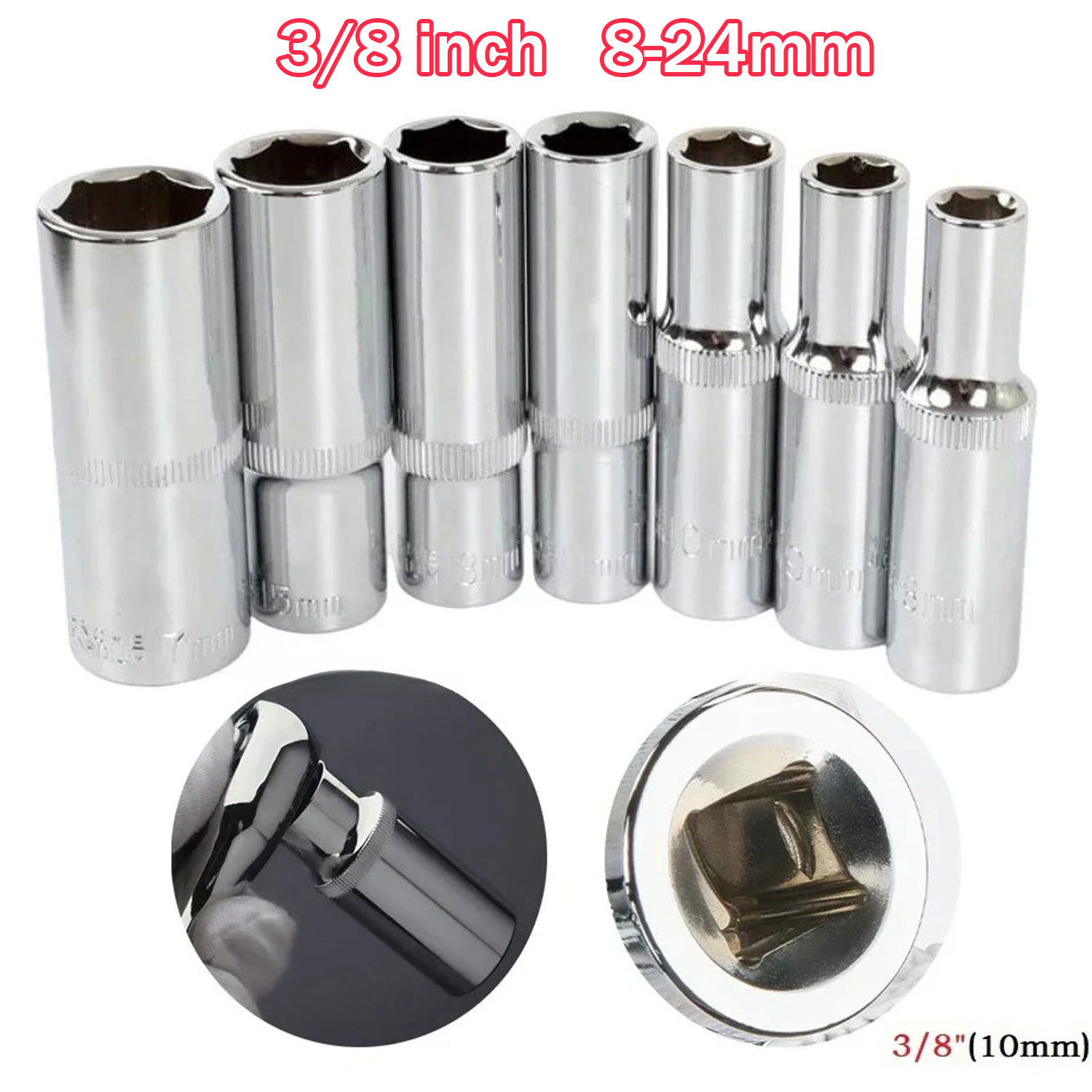 3/8inch Drive Deep Socket Set Hand Tools Long Socket Hex Repair Tool For Impact Drivers And Socket Wrenches Sockets