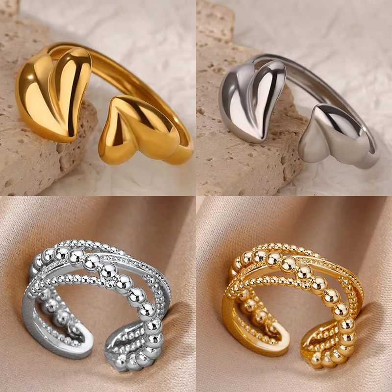 Irregular Heart Design Stainless Steel Open Rings For Women Gold Color Wedding Aesthetic Ring Jewelry Accessories pen gpt