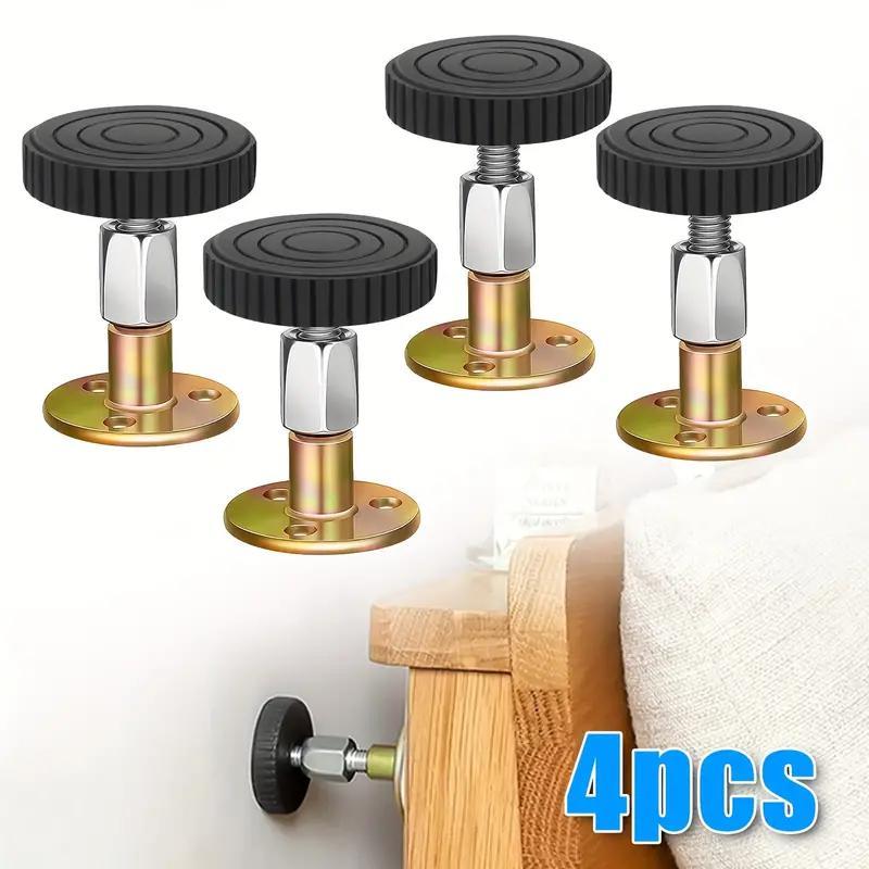 4pcs Adjustable Metal Furniture Leg Pads, Self-Adhesive Telescopic Support Wall Stabilizers, Anti-Tremble Bed Frame Stopper