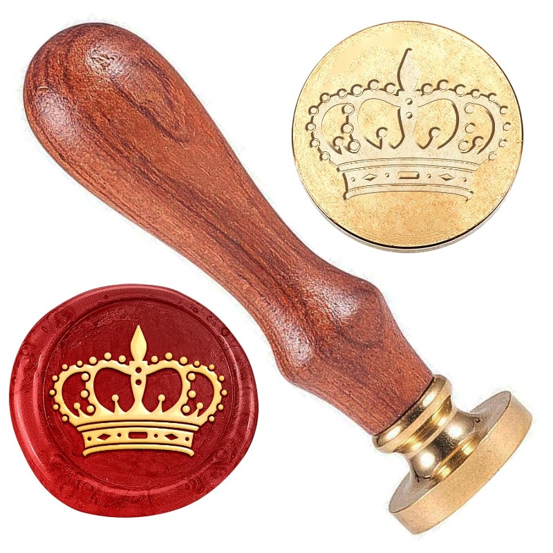 1pc Crown Wax Stamp 1" Removable Brass Stamp Head with Wood Handle Retro Vintage Wax Sealing Stamp for Envelopes Invitation