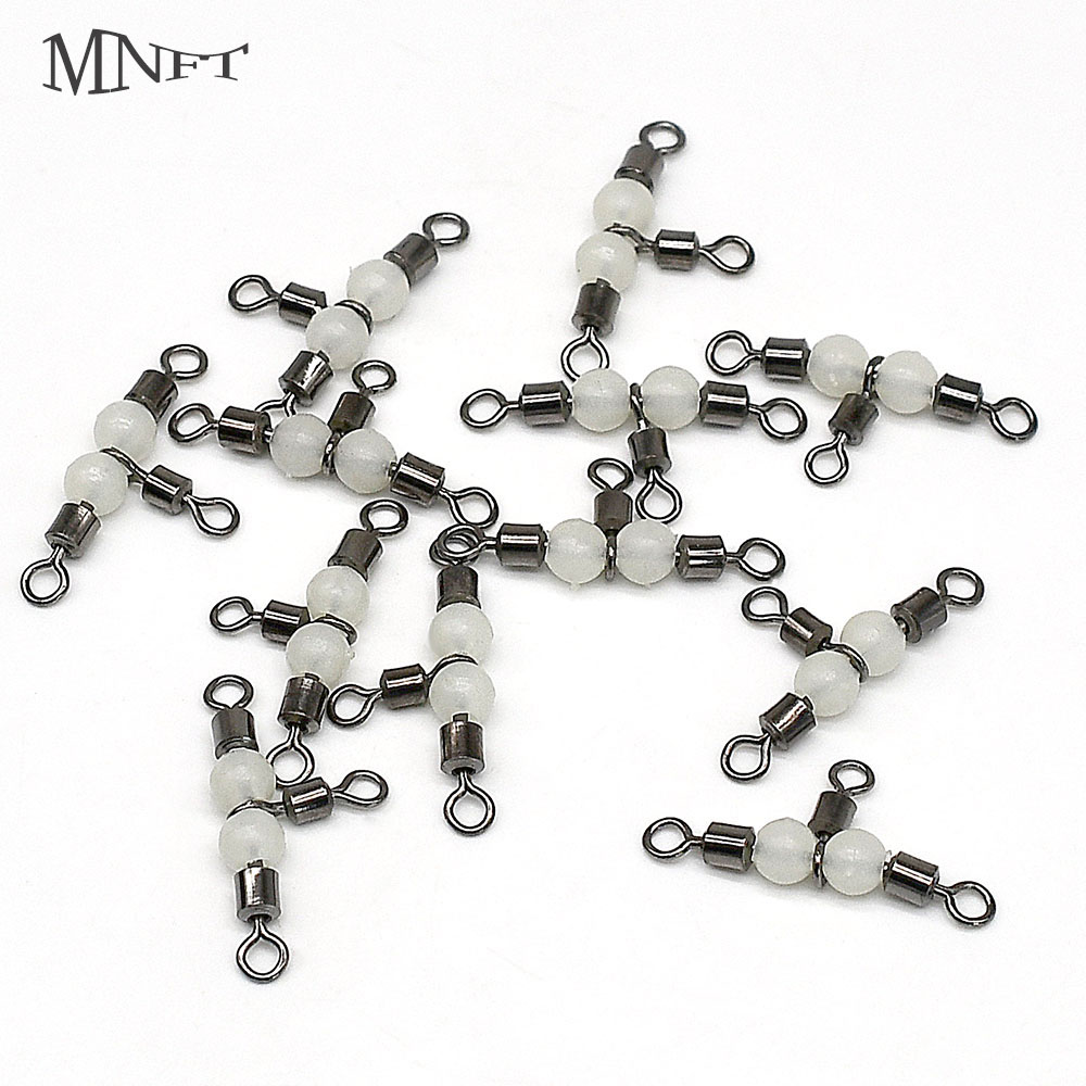 9KM 10Pcs 3 Way Swivels Three Way Fishing Swivel Tackle Stainless Steel T-Shape Fishing Barrel Rolling Swivel With Glow Beads