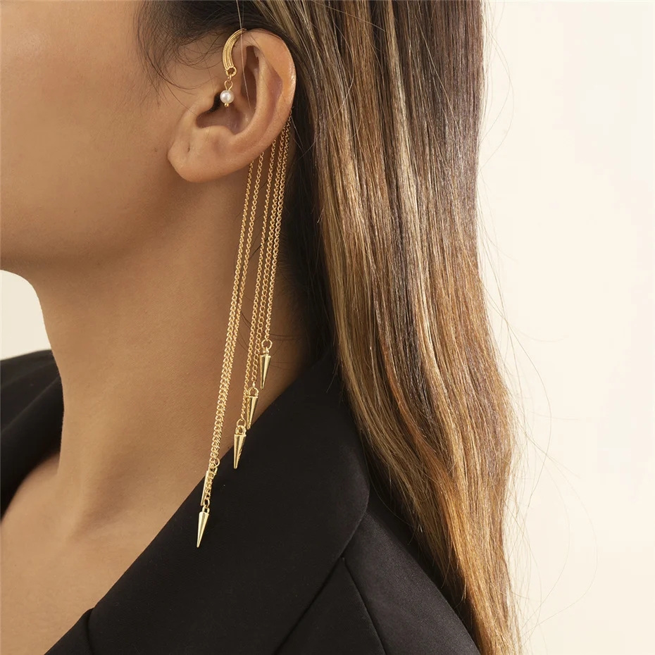 High Quality Long Tassel Clip Earring Fashion Statement Ear Cuff Fake Piercing Vintage Pendientes for Women Goth Jewelry