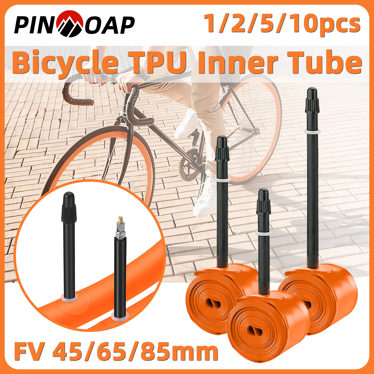 PINMOAP 1/2/5/10PCS Road Bike Inner Tube 700x18-32c Ultra Light TPU Thickened Anti Puncture Lightweight Bicycle Inner Tube
