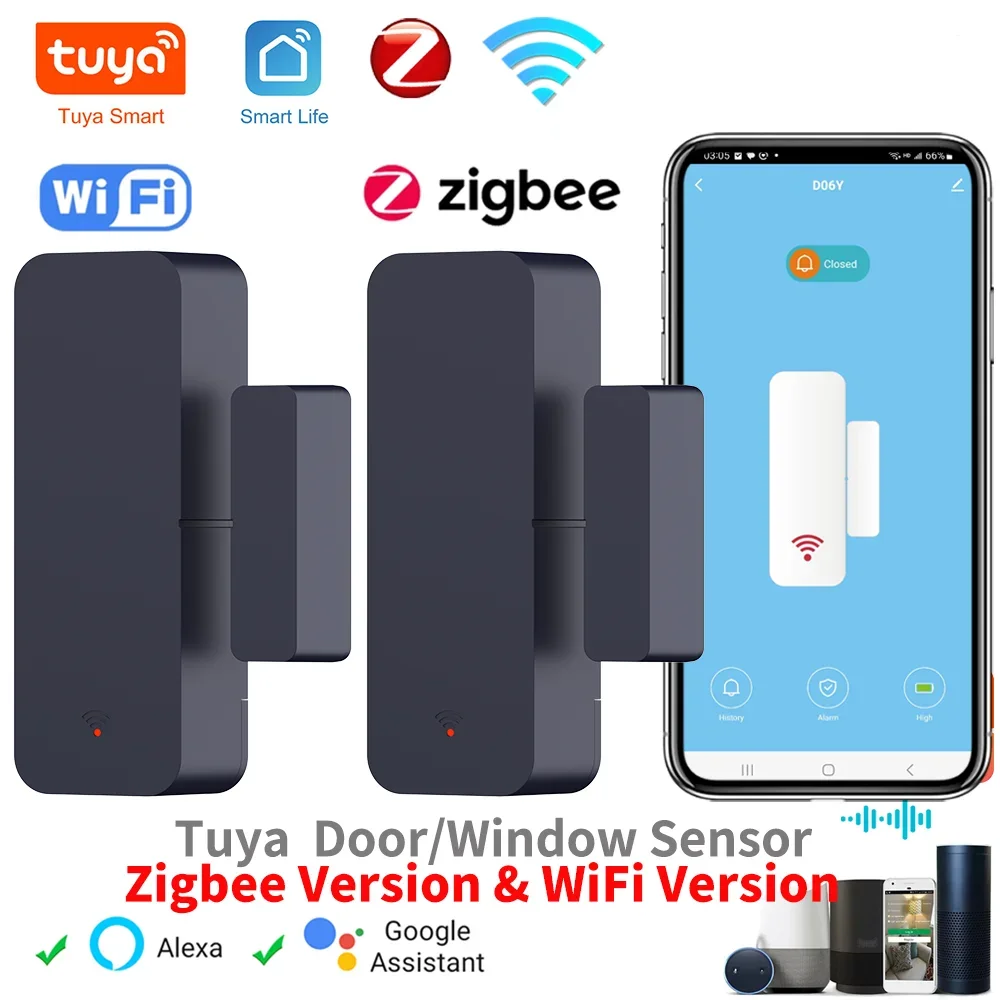 Tuya Zigbee Wifi Door Sensor Window Entry Sensor Security Burglar Magnetic Sensor Alarm Smart Life Work With Alexa Home