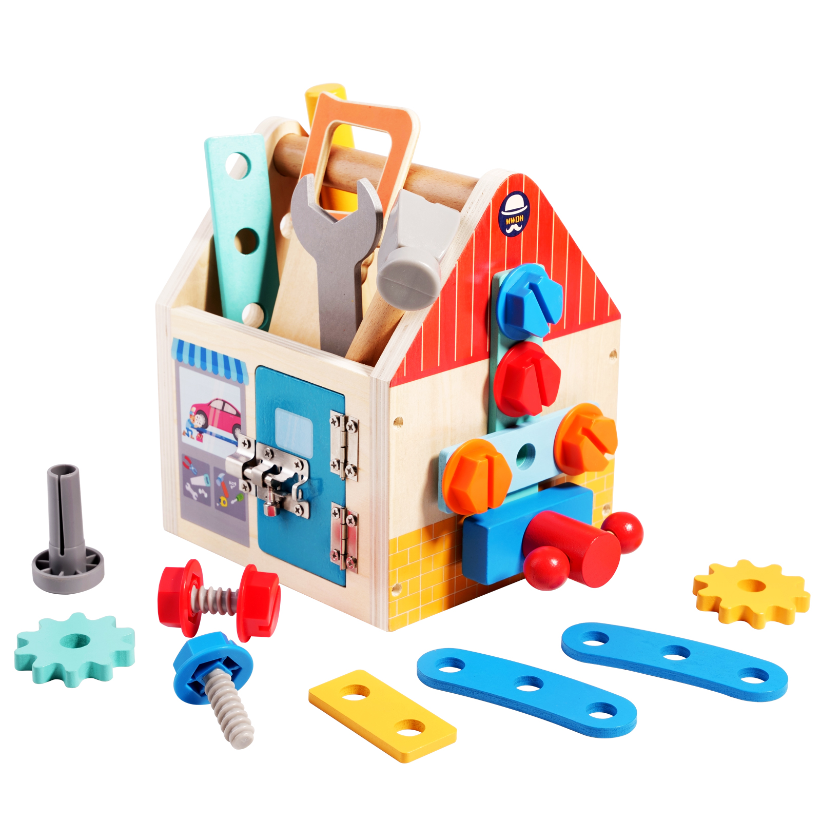 Children's Early Education Hand Tool House Screw Nut Tool Basket Wooden Puzzle Hands-on Lockbox Toy Boy's