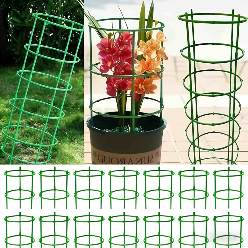 Adjustable Green Checkered Gardening Climbing Vine Support Ring 5-15 Layers 30-90cm Lightweight Durable Plant Climbing Support