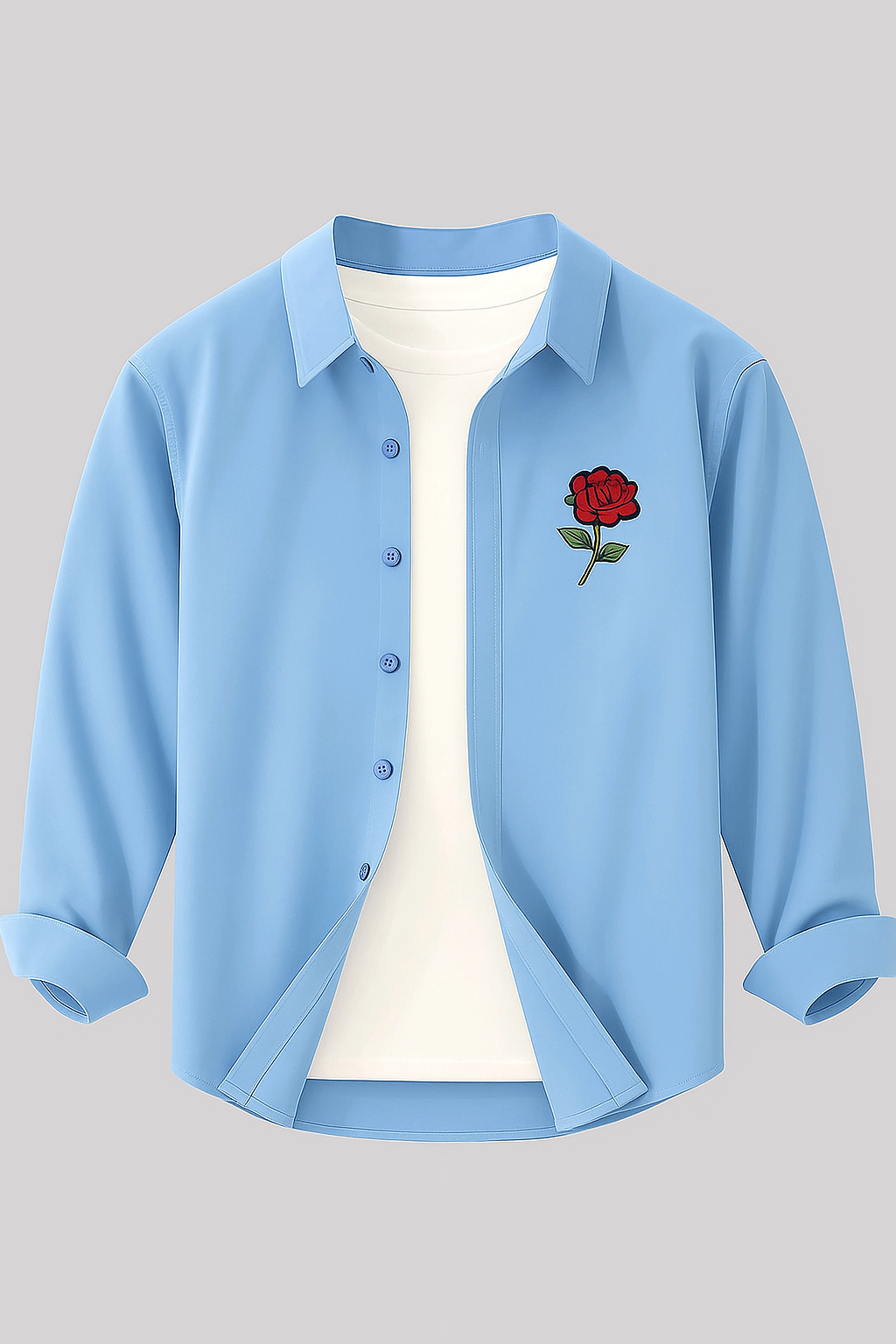 Men’s Casual Rose Print Button Shirt
