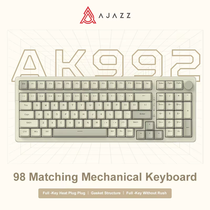 Ajazz AK992 Wired Mechanical Keyboard 98-Key Full Layout Hot-Swap USB Gaming Keyboard Multimedia Key Knob for Desktop PC Laptop