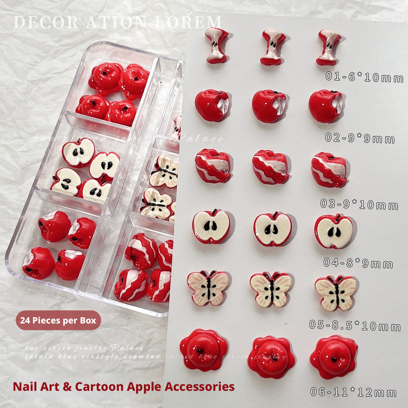 20pcs MIX Cute Red Nail Charms 3D Resin Fruit Nail Art Decoration Mini Nail Accessories For DIY Nail Salon Supplies