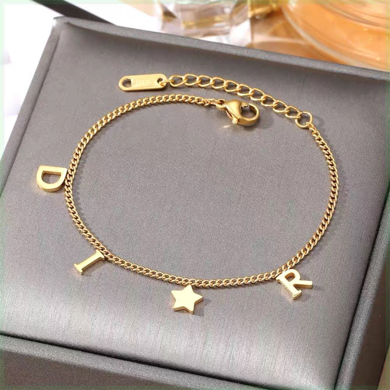 EVISPOL New Fashion Letter Star Pendant Bracelet for Woman Vintage Stainless Steel Bracelet Luxury Jewelry
