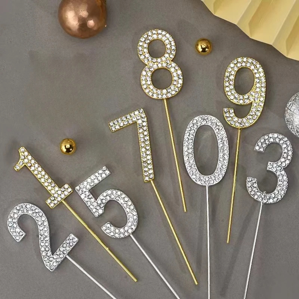 1Pc Gold Silver Glitter Alloy Number Cake Toppers Birthday 0-9 Digital Cakes Decor Wedding Party Baby Shower Dessert Decoration