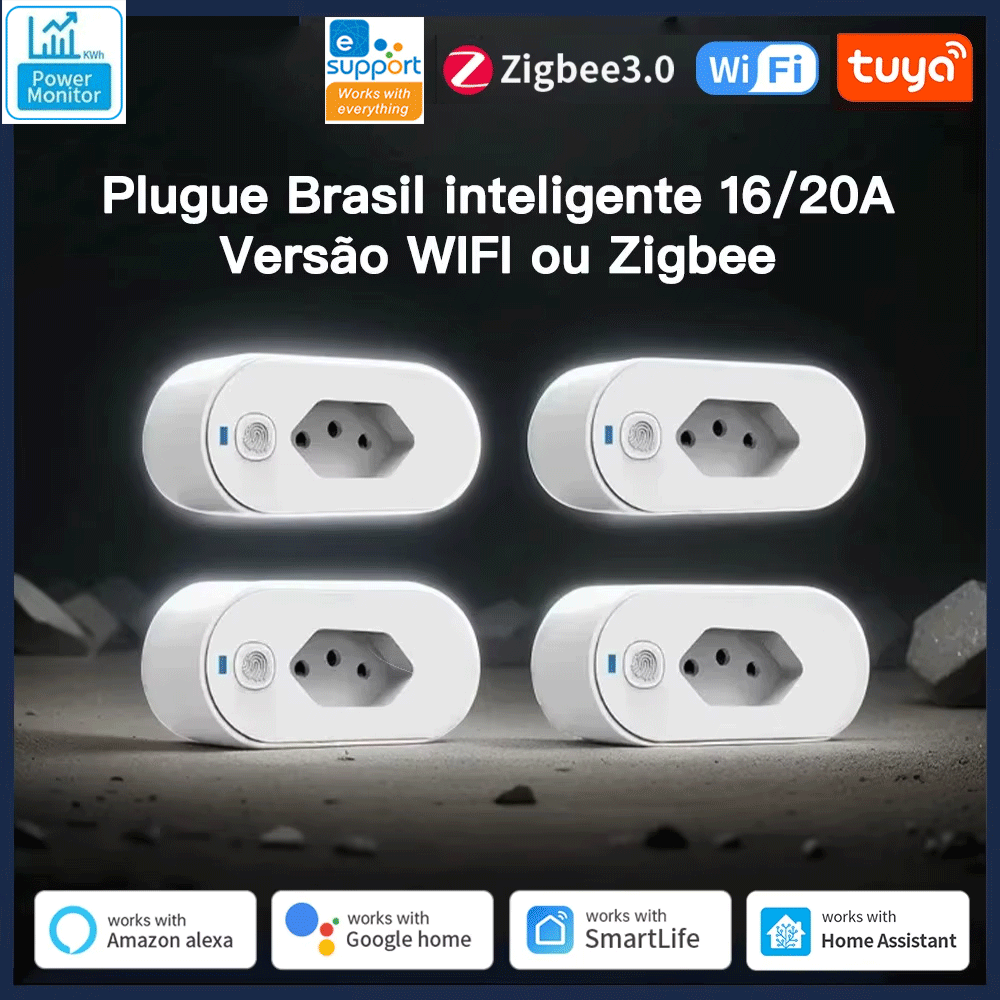 Tuya Brazil Plug 16/20A WiFi or Zigbee or eWelink , socket with Power Monitor,Smart Life APP Remote control,Voice for Hom