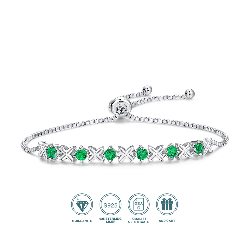JIUZUAN 1pc Round Lab Cultured Emerald Vintage Bracelet, S925 Silver Fully Decorated Fashion Bracelet, Premium