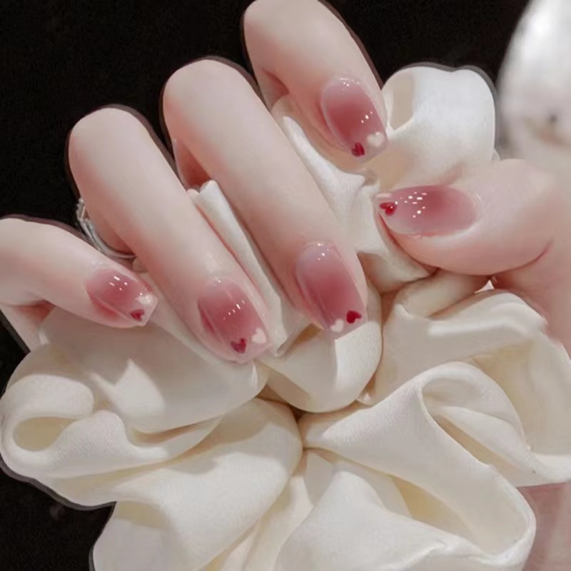 24Pcs Square Short Coverage Pink Press On Nails Sweet Heart Fake Nails Cute Reusable False Nail Star Wear Nails Painting