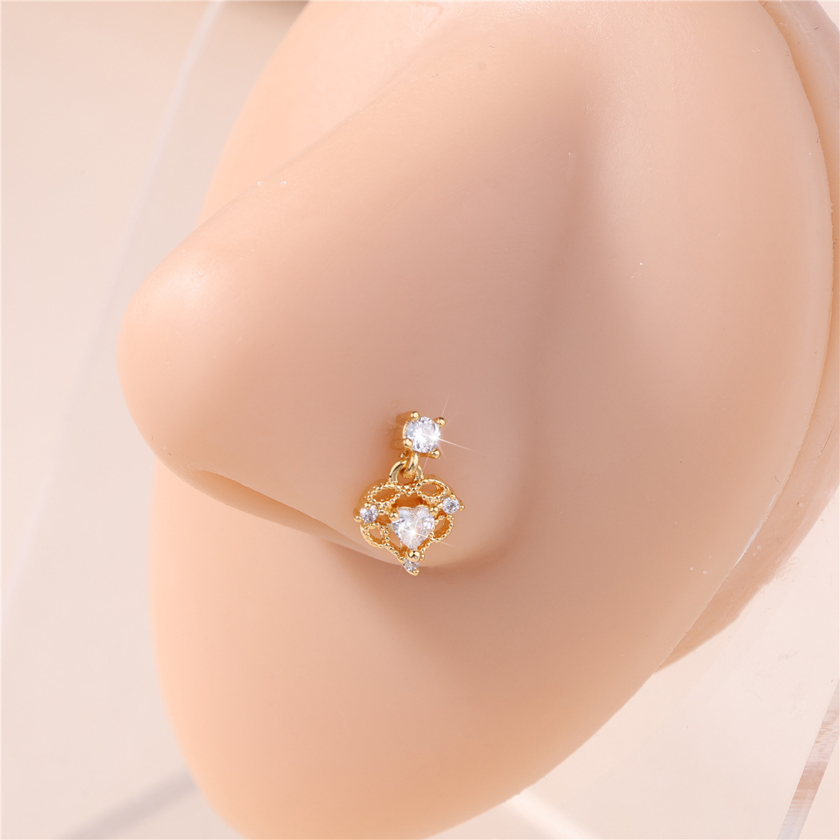 Thin Dangle Nose Studs Mini Pink CZ Heart Charm Dangle Nose Bone for Women Girl Cute Nose Piercing Jewelry Nostril Jewelry