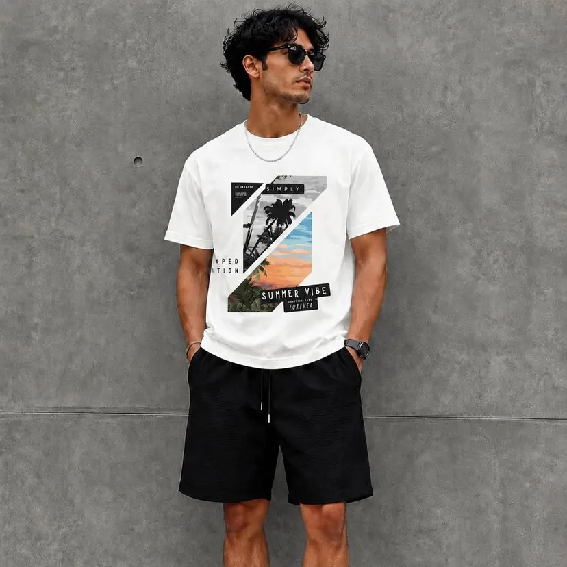 Summer Crew Neck 100% Cotton T-Shirt/ Lightweight/ Comfortable/Summerproduct