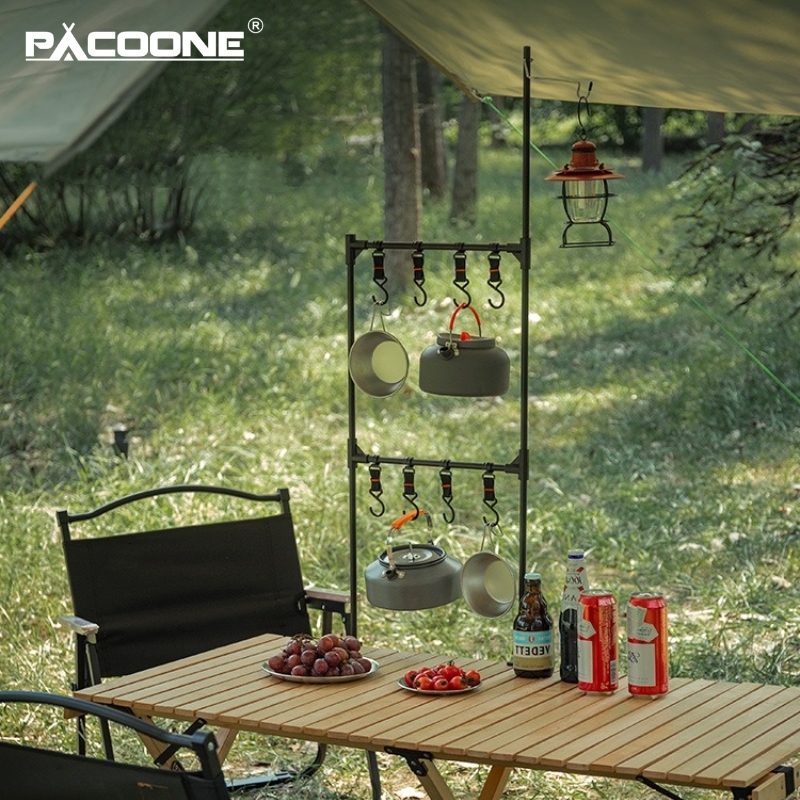 PACOONE Camping Shelf IGT Lantern Stand Picnic Tableware Hanging Racks Portable Detachable Aluminium Alloy Light Hangers Stand