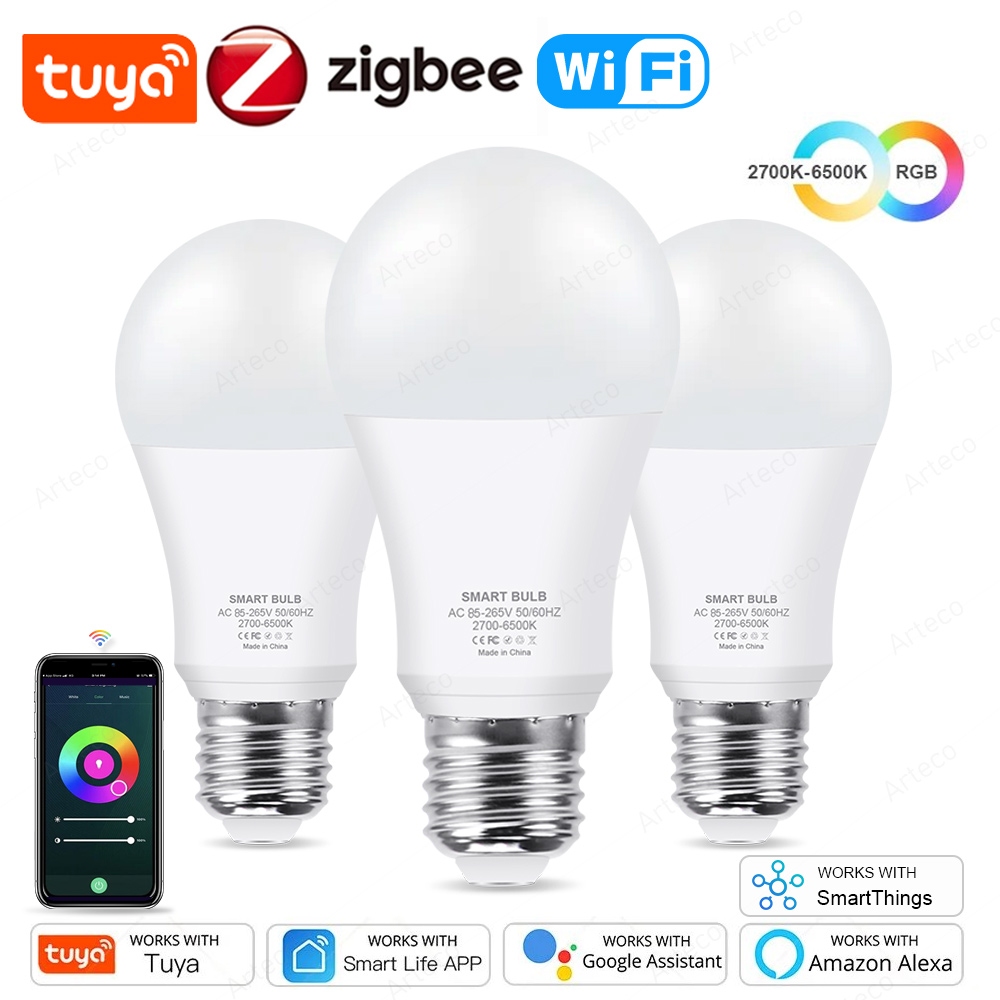 Smart WiFi Zigbee LED Light Bulbs 15W 18W Dimmable E27 RGB+WW+CW Lamp For EWelink APP Alexa Home Smartthings Yandex Alice lightify