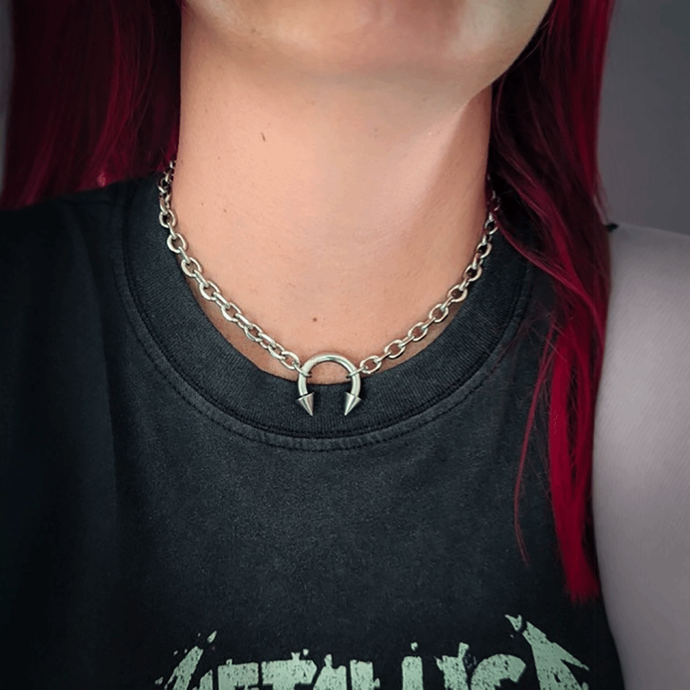 New Punk Nose Clip Necklace Retro Geometric Choker Necklace Gothic Thick Round Ring Punk Style Chain Jewelry