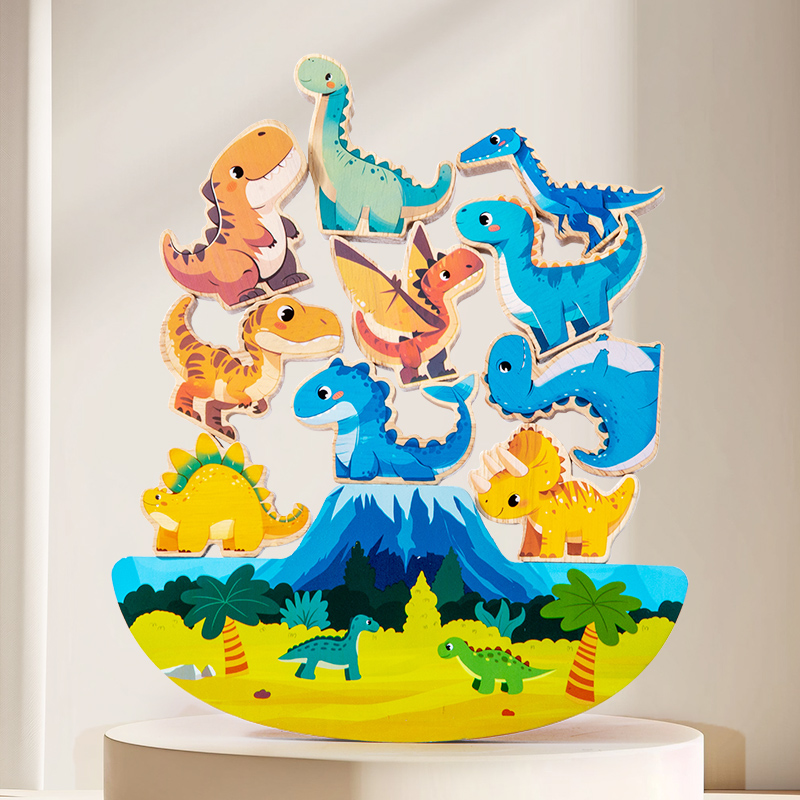 Wooden Animal Dinosaur Building Stacking High Balance Blocks Montessori Toy for Kids Cartoon Jigsaw Puzzle Educational