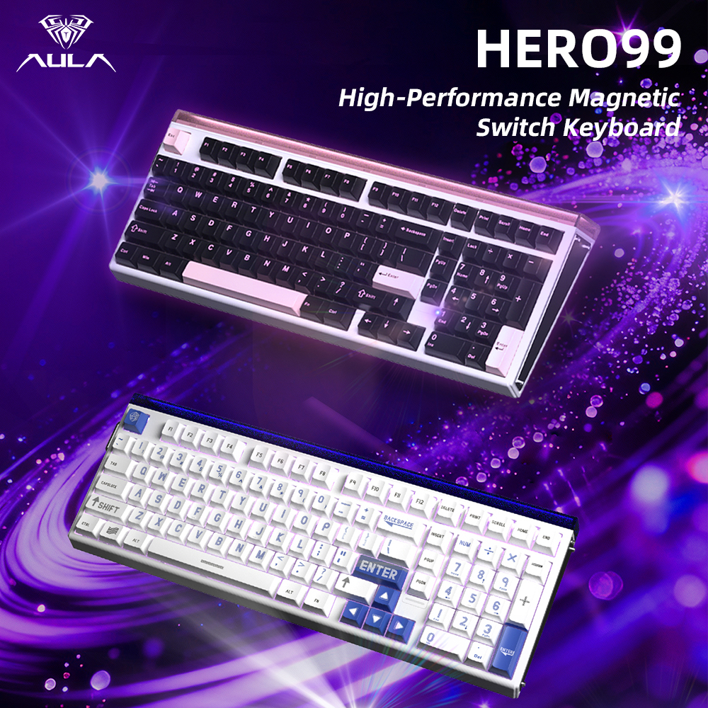 AULA HERO99 Magnetic Switch Wired Mechanical Keyboard RGB Music Rhythm 8K Return Rate Keyboard Computer Accessorie for Gamer
