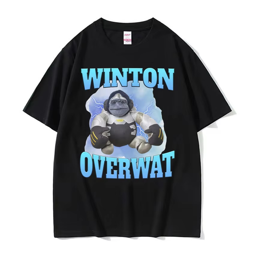 Winton Overwat Meme Funny Gaming T Shirt Men High Quality Casual Oversized Tshirts Unisex Retro Cartoon Pure Cotton T-shirt Tops