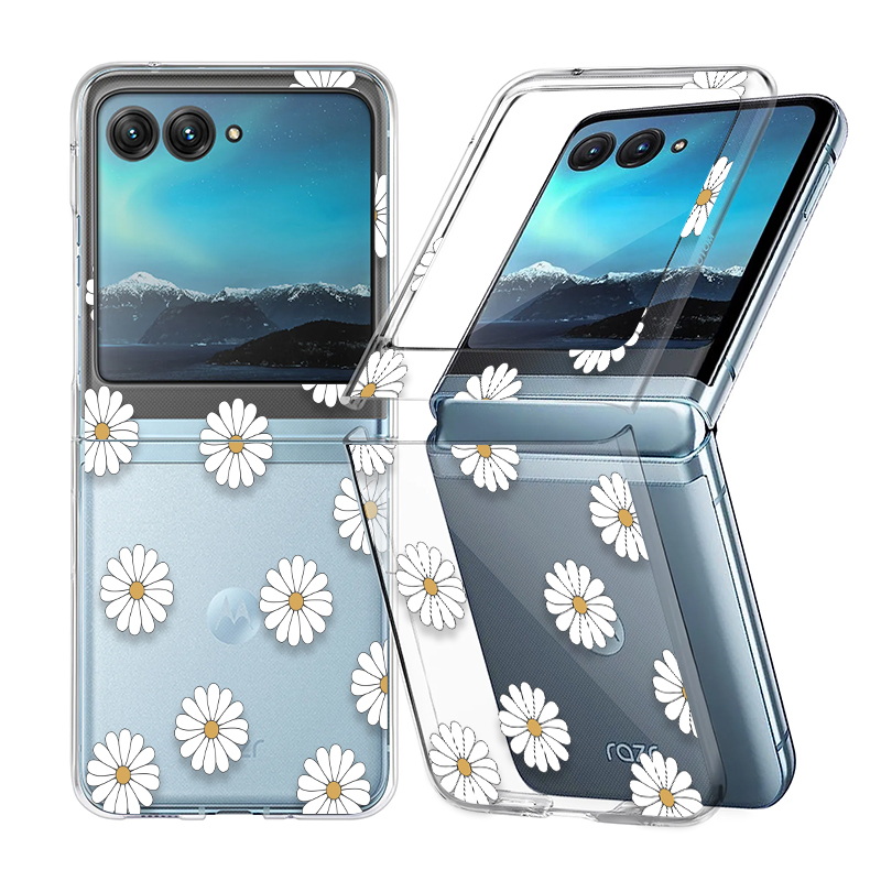 Flowers Pattern Clear Shockproof Folding Phone Case For Razr 60 40 50 Ultra Razr60 Razr40 Razr50 Transparent Hard Cover