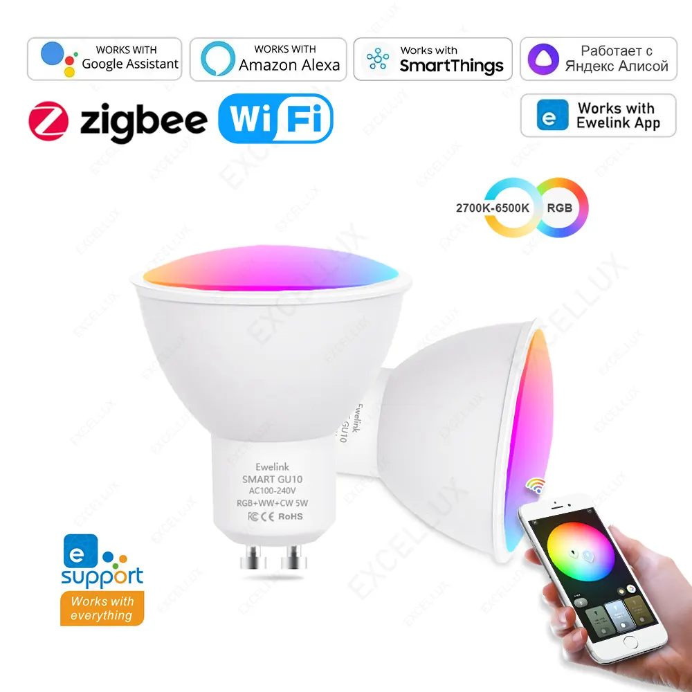 ZigBee GU10 WiFi Smart LED Light Bulbs RGB W+C 5W Dimmable Lamps App Control Spot Light Bulb Works With Alexa Alice Hub - image 1