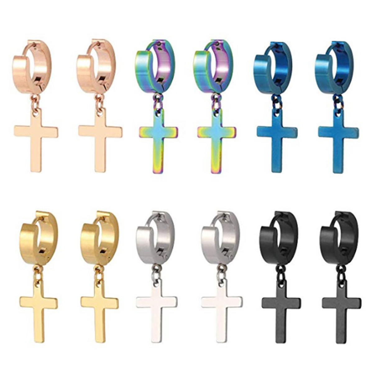 1 Pair of Fashionable Punk Stainless Steel MEN'S Cross Ear Buckle Earrings