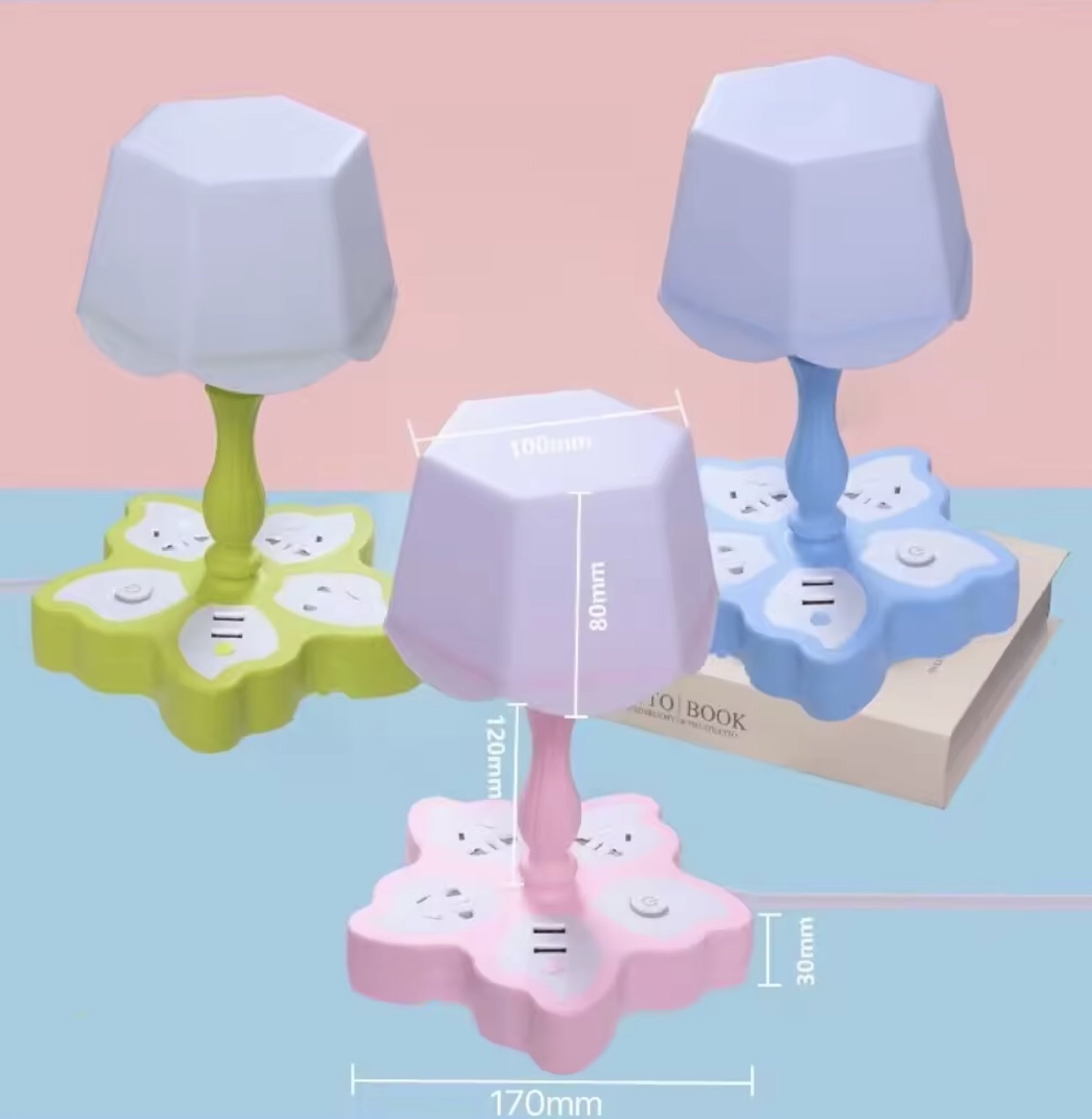 2 Port USB With Table Lamp Multi Plugs Smart Lamp Socket with Remote Control