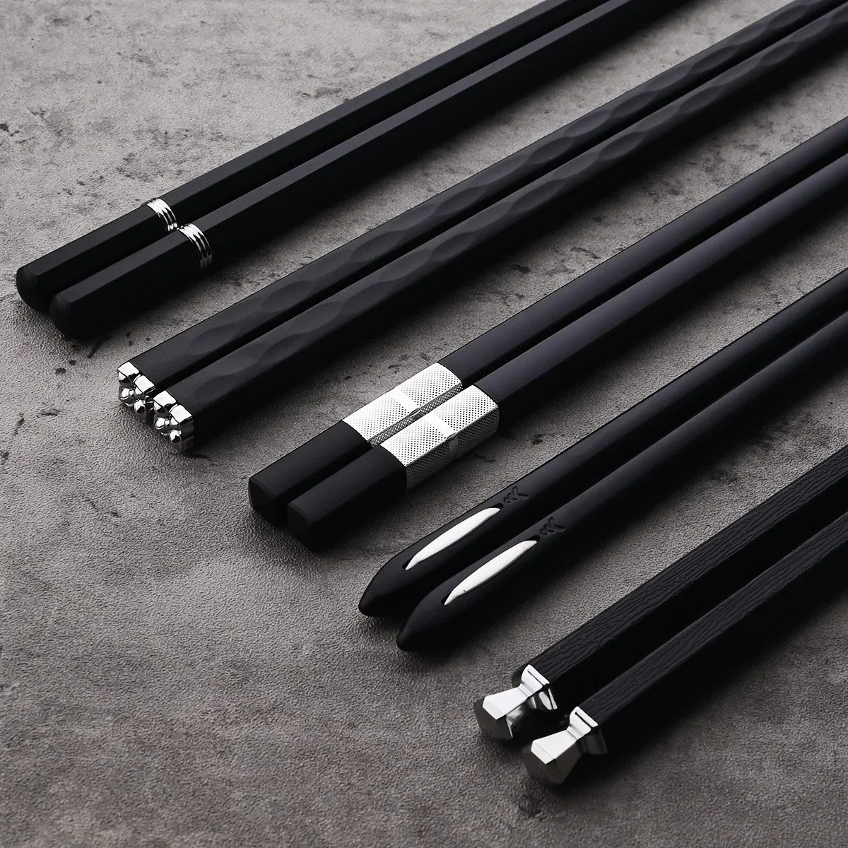 JANKNG 5 Pair Japanese Chopsticks Alloy Non-Slip Sushi Chop Sticks Set Chinese Reusable Chopsticks Tableware Kitchen