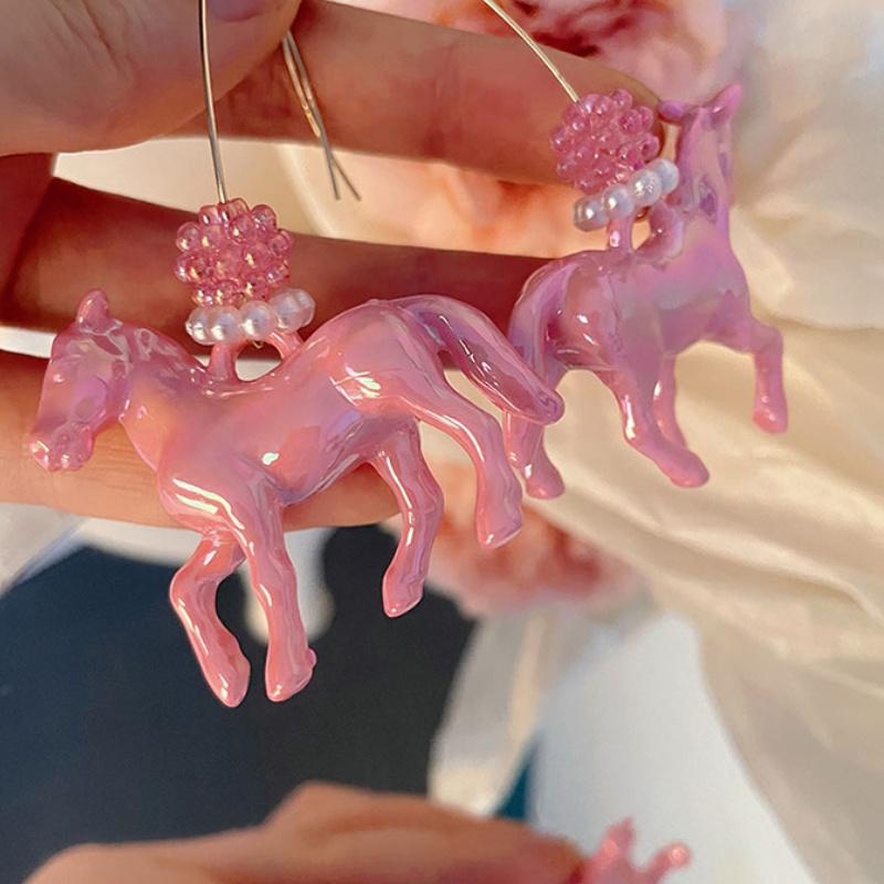 New Exaggeration Stereoscopic Small Horse Pendant Earrings For Women Creativity Cute Animal Earrings Charm Jewelry Holiday Gift