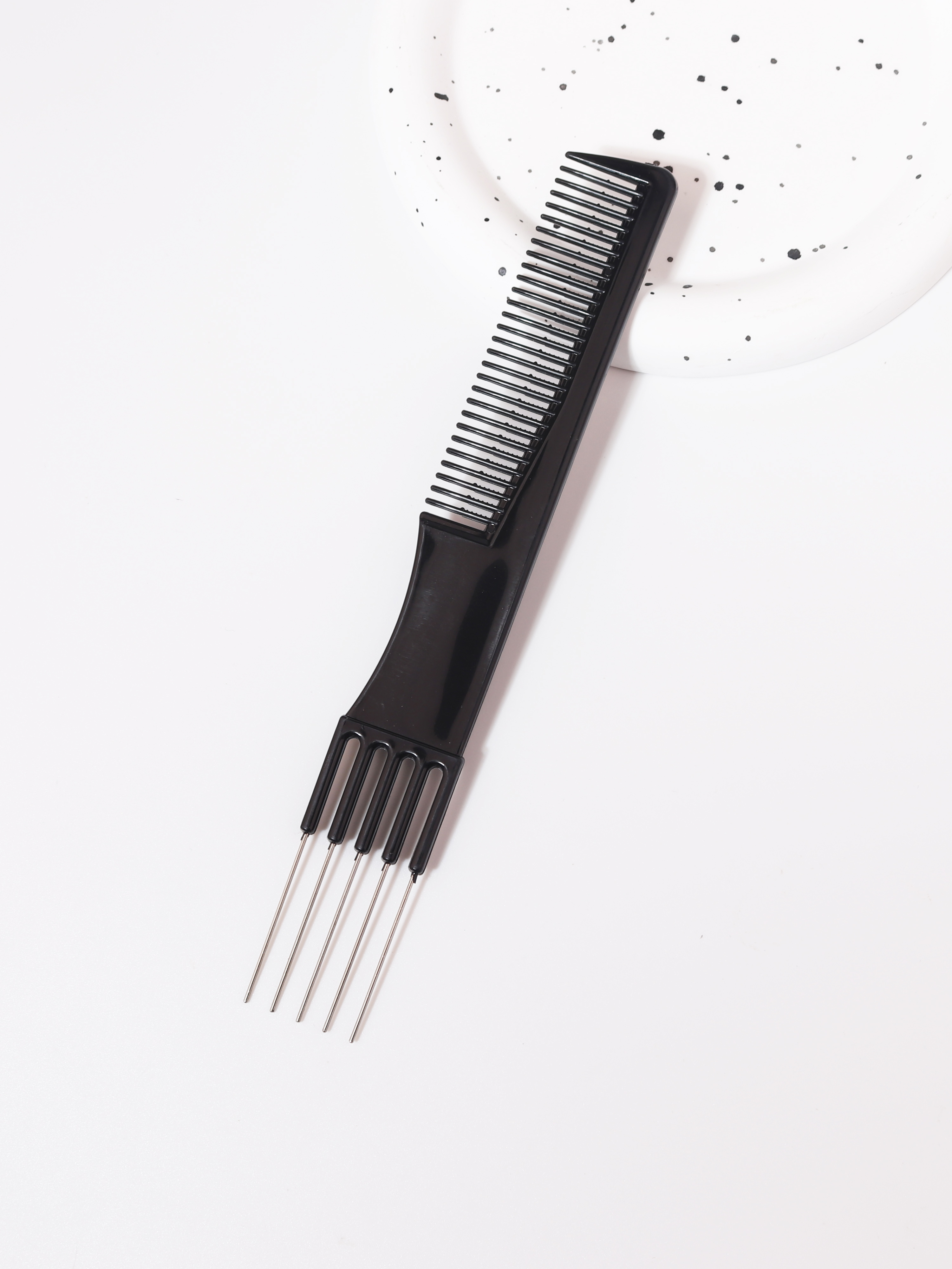 1PCS metal fork black carbon pull-up comb, curly comb and African split comb - thick hair care comb